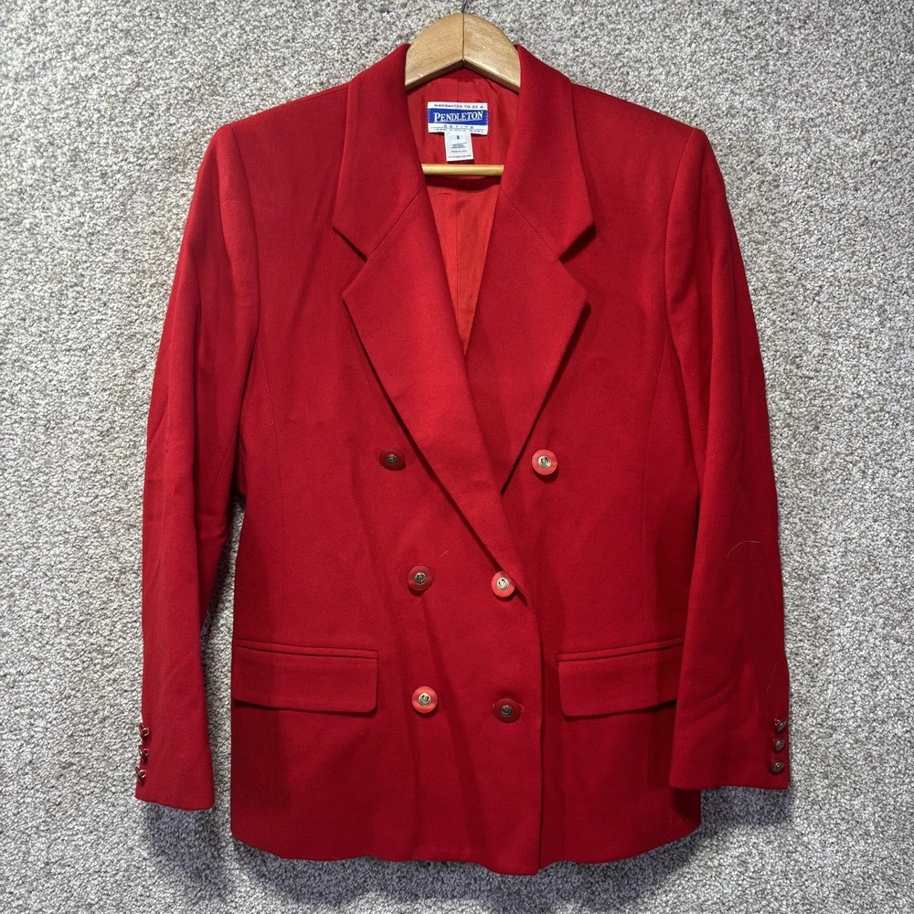 Vintage Pendleton Blazer Womens 8P Red Wool Double Breasted Lined Jacket USA